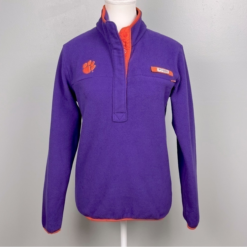 Columbia PFG Clemson Tigers fleece 1/2 snap pullover, size XS.